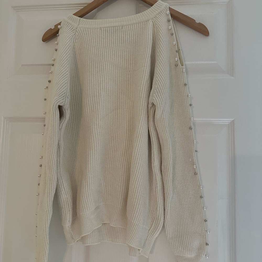 Cream Ribbed Crew Neck Sweater - Picture 8 of 8